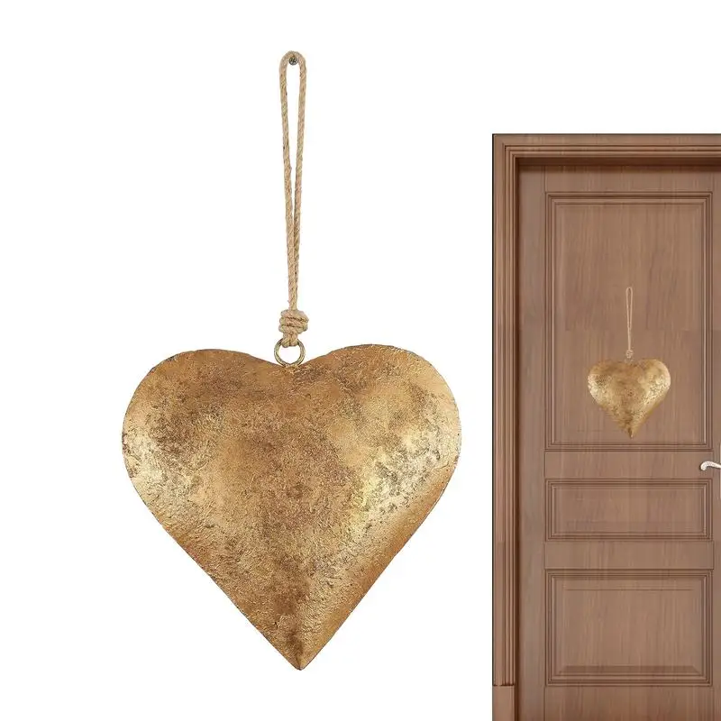 

Металлический декоративный Колокольчик в форме сердца, железное украшение с золотой антикварной отделкой, винтажное металлическое настенное украшение в форме сердца с подвесками