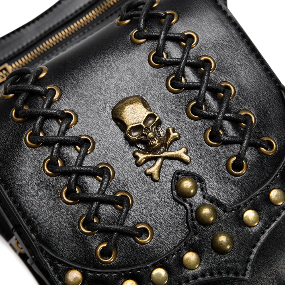 

Halloween Prom Party Vintage Steampunk Punk Skull Leather Shoulder Bag Medieval Gothic Legs Biker Backpack Black