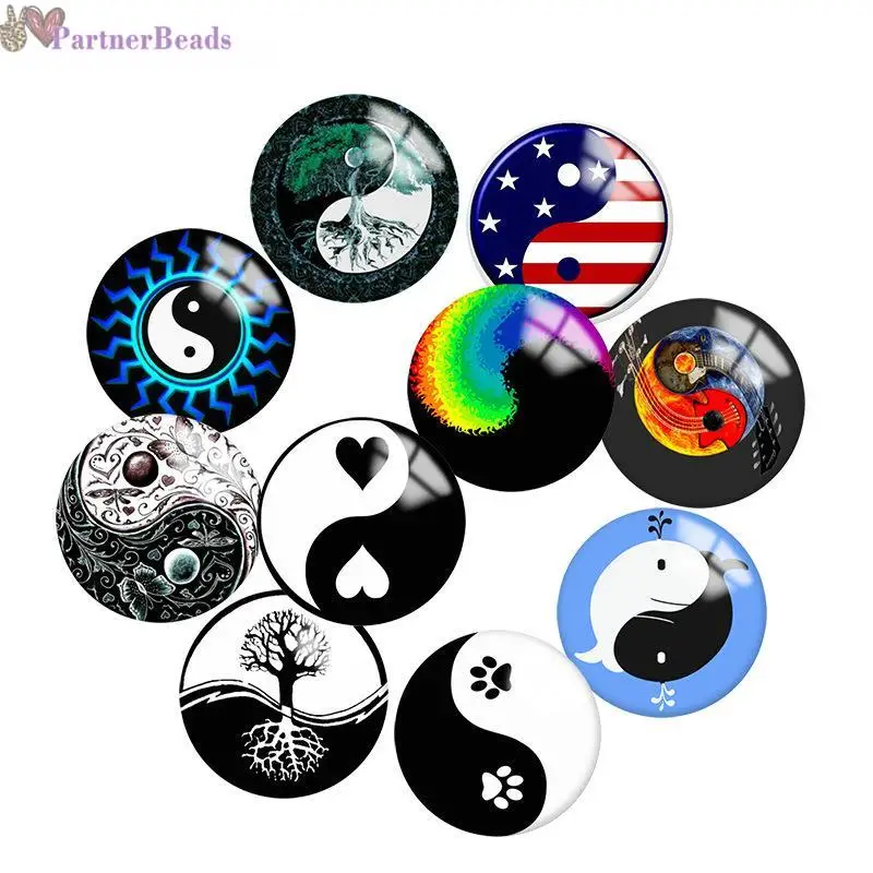 

yin and yang Round Photo Glass Cabochon Demo Flat Back Making Findings 20mm Snap Button N3261