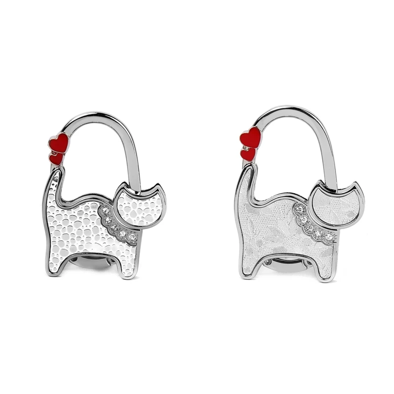 

2X Bag Holder Foldable Handbag Hook Cat Shaped (Silver Point And White&Silver)