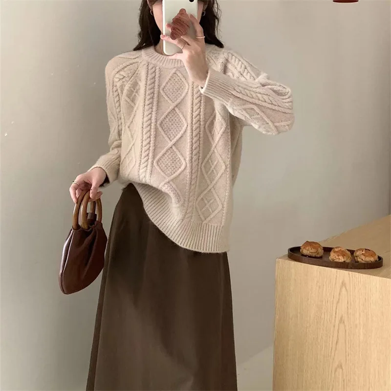 2024 женский вязаный свитер с круглым вырезом и длинным рукавом 6 цветов пуловеры