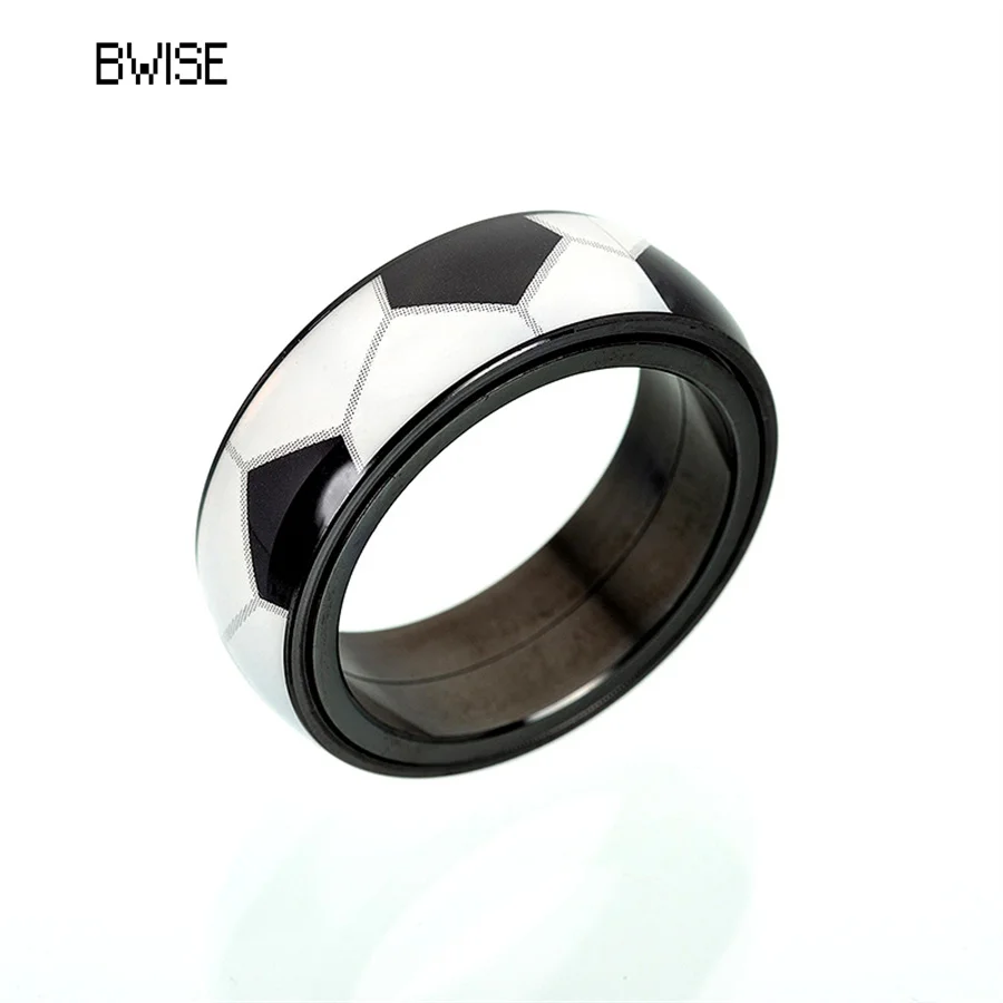 

BWISE 8MM Stainless Steel Jewerly Ball ring sport ring men's silver color football basketball soccer baseball ball ring fan gift