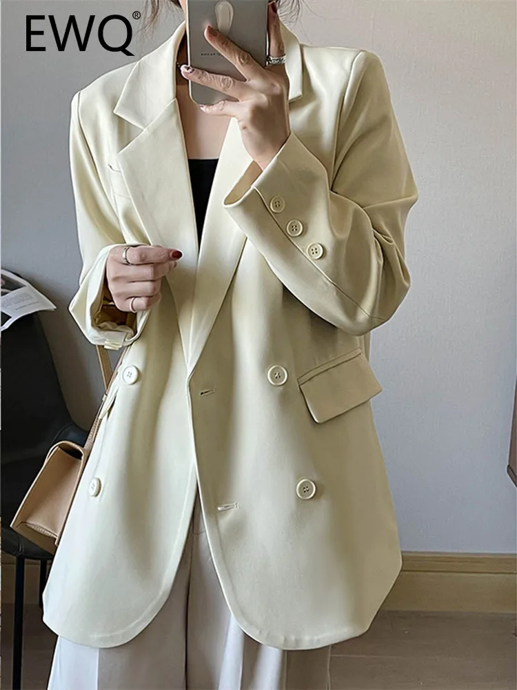 

EWQ Minimalism Double Breasted Loose Blazers For Women Notched Long Sleeve Fashion Female Jackets 2023 Autumn New 26D3721