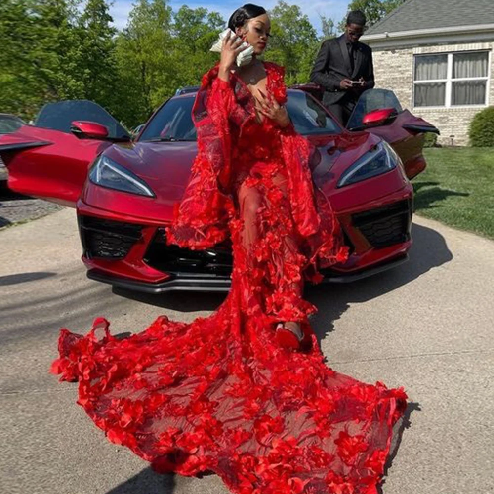 

Burgundy African Merican Evening Dresses Full Sleeve Prom Dress For Ladies Party 2022 New Summer Zipper Back Robes De Soirée