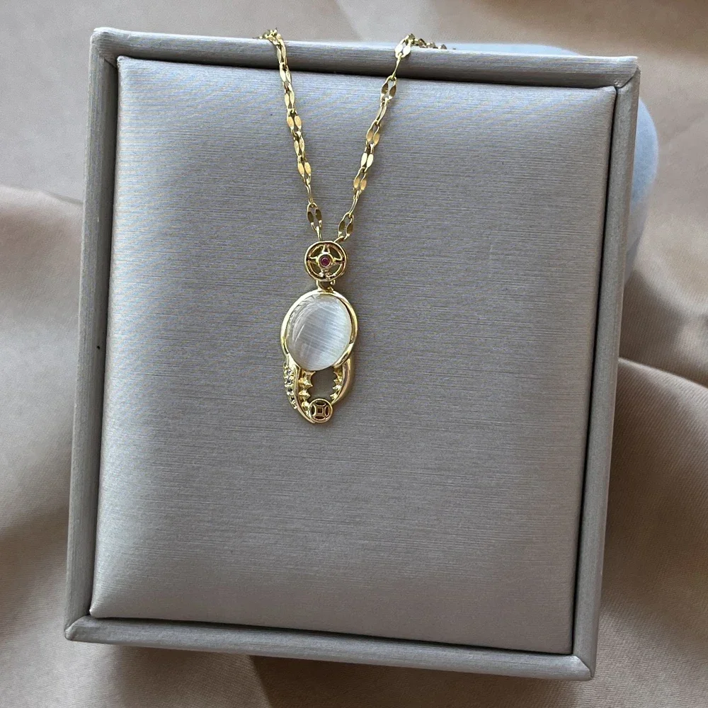 Позолоченный Опал Кристалл Готический Краб Коготь Орла Кулон Ожерелье Женское