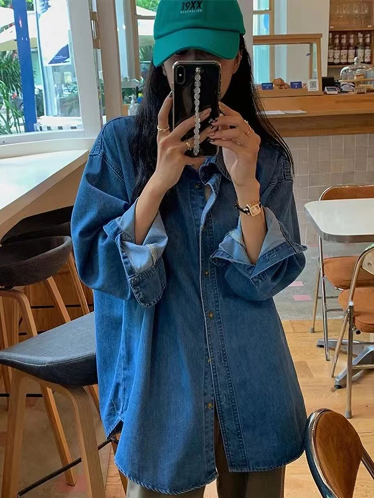 High Sense Super Nice Синяя Джинсовая рубашка Женская весна и осень Ретро Япония модный