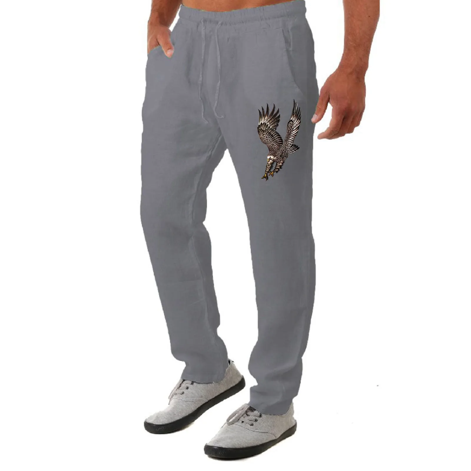 

Men Summer Casual Printed Drawstring Mid Waist Pants With Pockets Cross Band