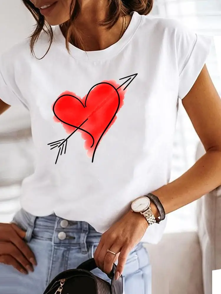 

Love Watercolor Lovely Sweet T-shirt Summer Clothing Fashion Tee Women Short Sleeve Print Clothes Graphic T Shirt Female Top