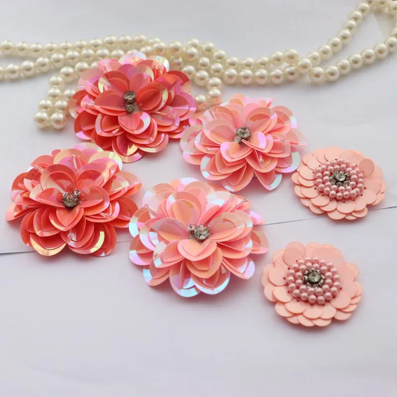

10PCS Handmade DIY 3D Beaded Flower Applique Sequined Patch Sew on Sequins Rhinestone Patches for Clothing Parches Bordados Ropa