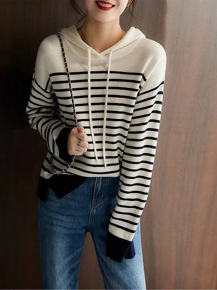 

2023 корейский модный новый весенне-осенне-зимний кашемировый свитер Спортивная Толстовка пуловер свободные полосы модная повседневная одежда