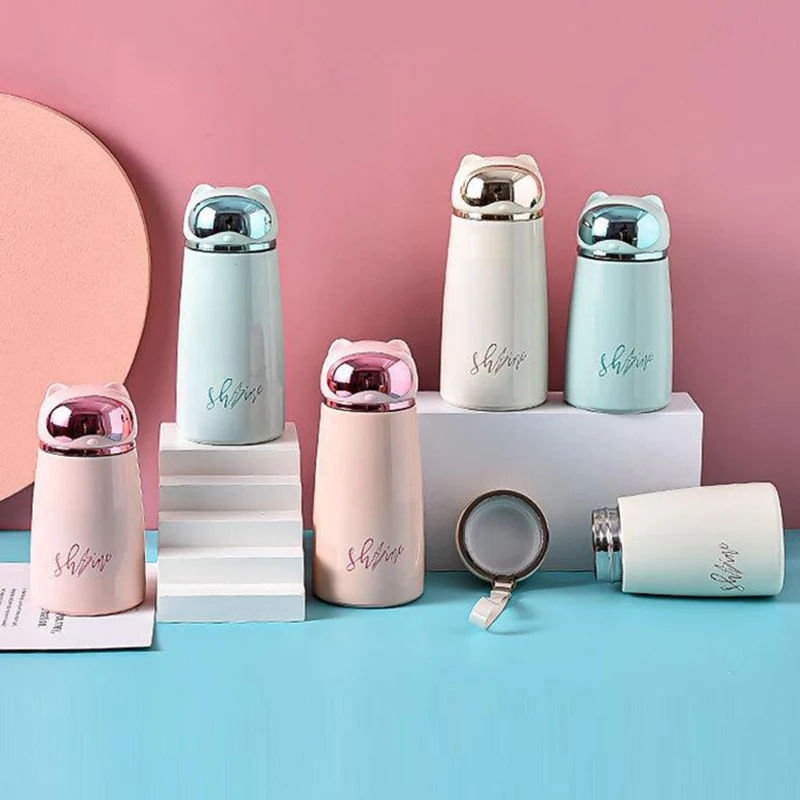 

Термобутылка для воды с изображением кошачьей головы, мультяшная детская 304 внутренняя Двойная Вакуумная бутылка для воды из нержавеющей с...