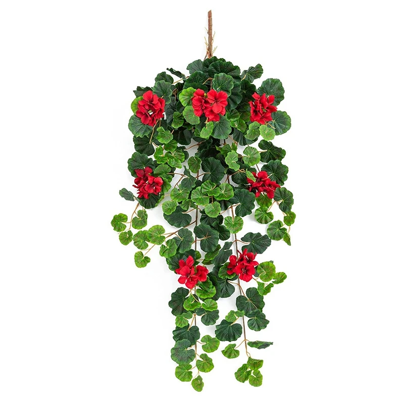 

Artificial Hanging Plant, 3.2 Ft Fake Hanging Vines Begonia Leaf Plants With Silk Red Flower For Home Wedding Wall