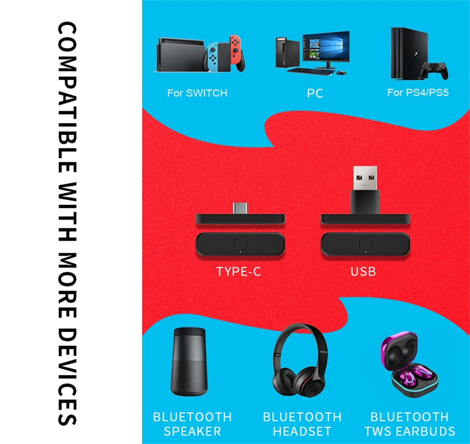 Обновленный Bluetooth-передатчик Type-c V5.0 с низкой задержкой и микрофоном для Nintendo-switch