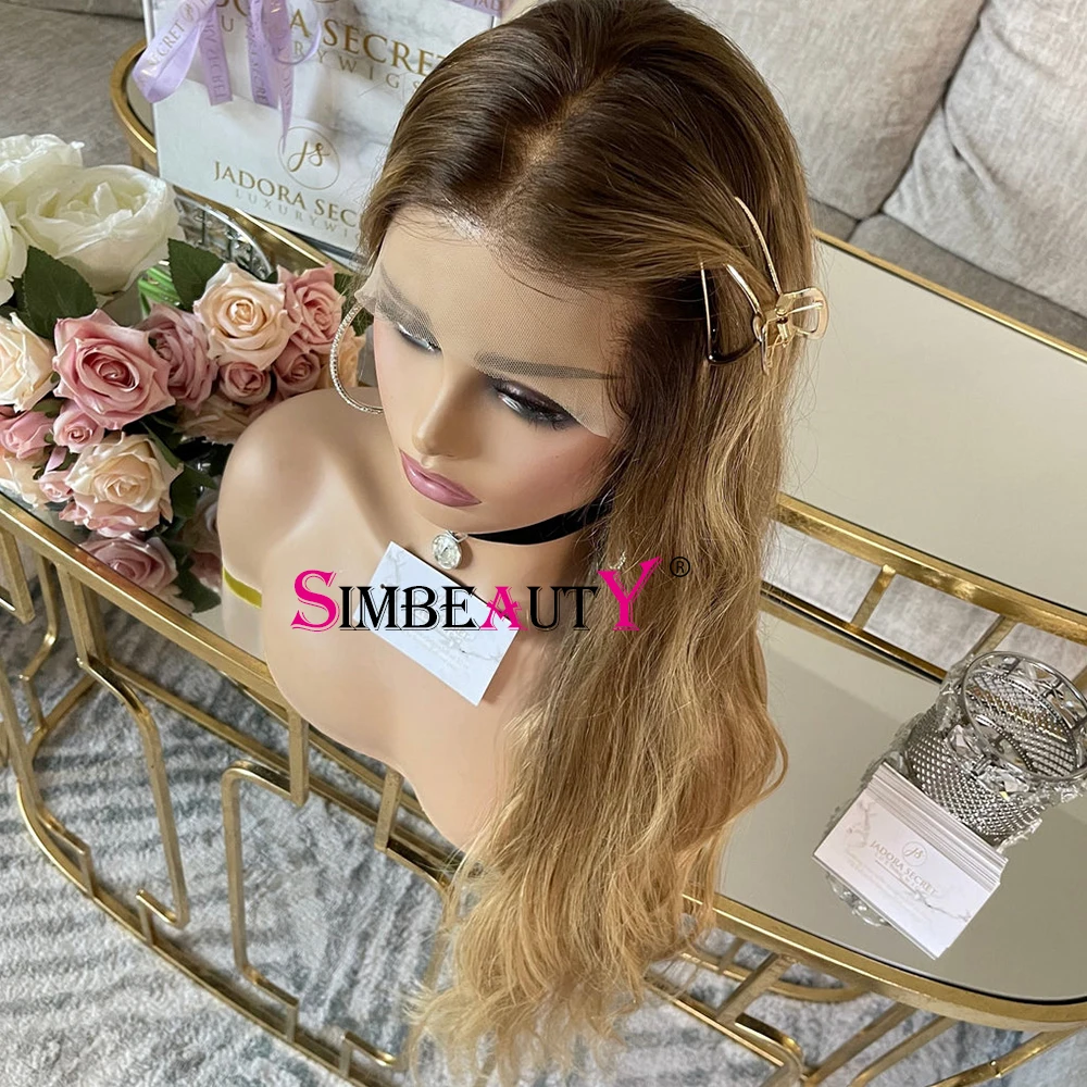 Светлые волнистые волосы 13x6 HD на шнуровке спереди парик повязка голову с Омбре