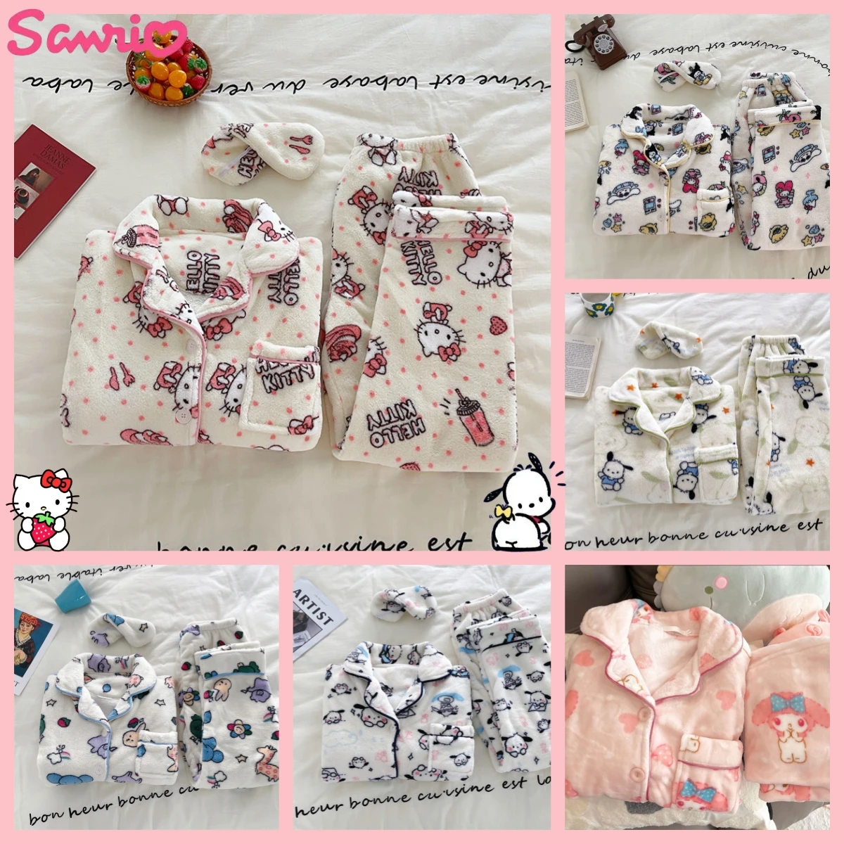 

Пижама из кораллового бархата Hello Kitty Kuromi с героями мультфильмов аниме Мелоди коричной осенне-зимняя бархатная утепленная Домашняя одежда симпатичный костюм