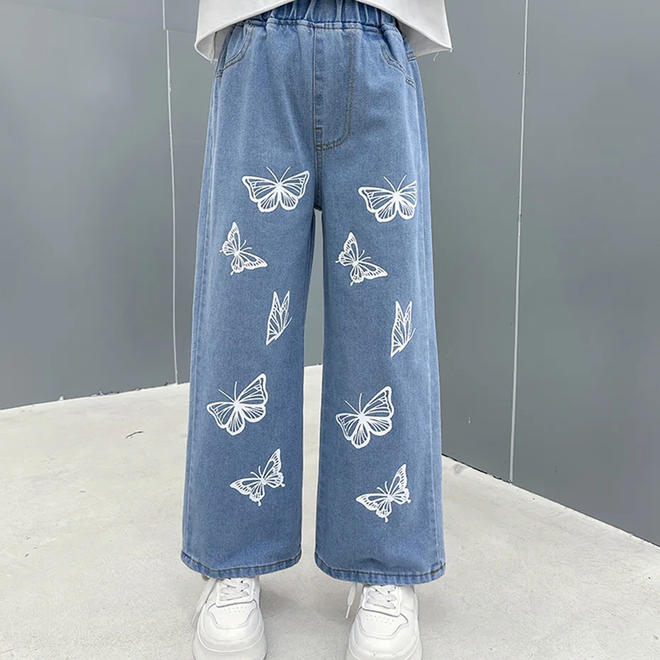 Jeans Butterfly Pattern Girls Girl Child Jeans Casual Style Children Spring Autumn Girls Clothing 6-14 Vaqueros Pantalones Pants enlarge