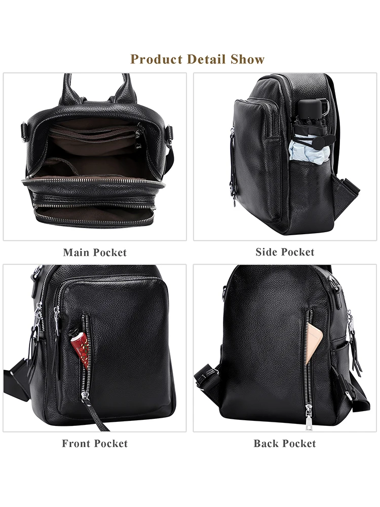 DOLEESUNE Small Genuine Leather Backpack Purse for Women Bagpack Cowhide Casual Fashion Multi-Function Shoulder Bag Young Girls