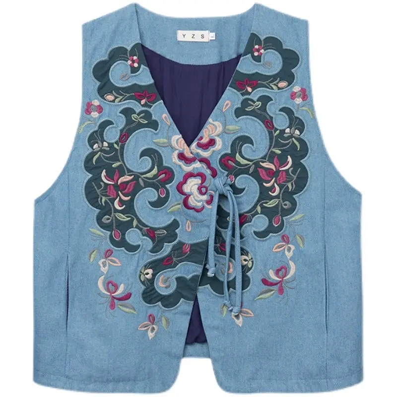 Женский джинсовый жилет с V-образным вырезом без рукавов