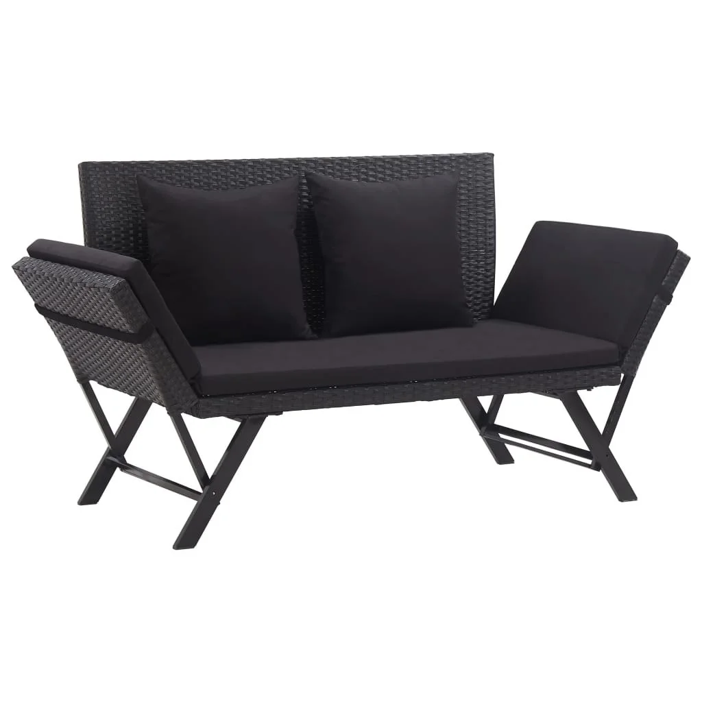 

Garden Bench with Cushions 69.3" Black Poly Rattan