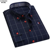 quality men shirt business spring autumn casual plaid blouse hommes clothing lapel tops slim long sleeve mens dress shirts m 5xl
