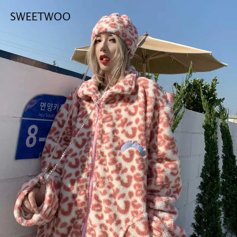 Women Milk Cow Leopard Print Faux Fur Jackets Winter Thick Warm Korean Loose  Casual Outerwear Harajuku