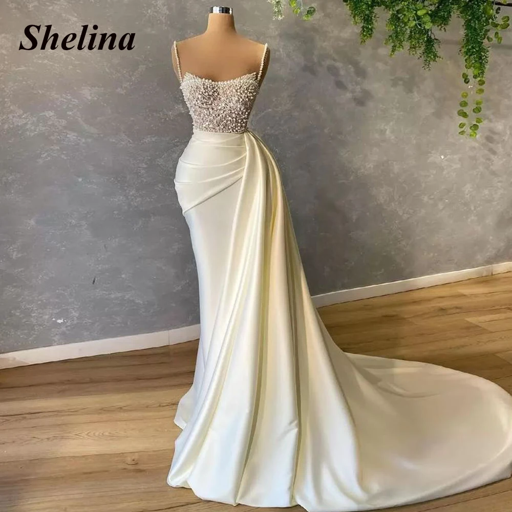 

Shelina Delicate Beads Sequins Formal Occasion Dresses Scoop Pleat Court Train Evening Gowns Vestido De Noite Customer Made