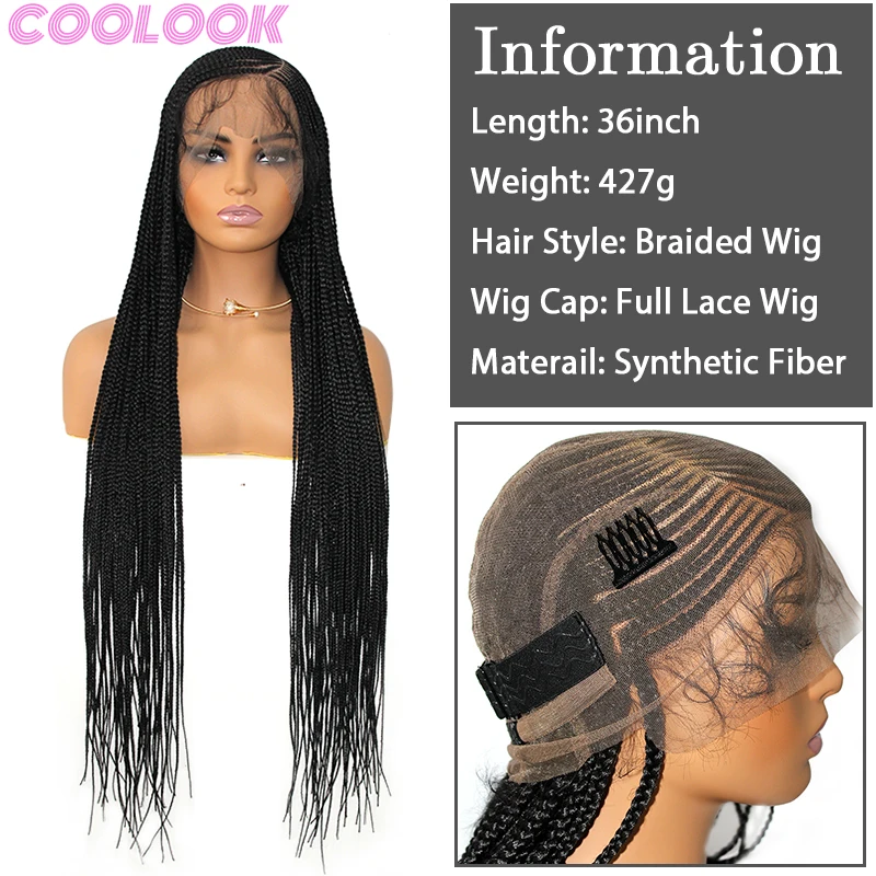 Синтетические полные кружевные фронтальные плетеные парики 36 дюймов Cornrow