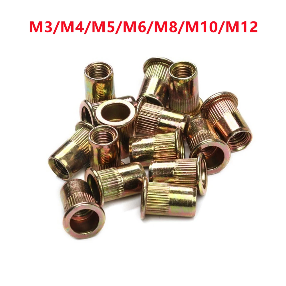 

100pcs M3 M4 M5 M6 M8 M10 M12 Carbon Steel Rivet Nuts Flat Head Blind Rivet Nut Insert Rivnut Nutsert for Screw Bolt Multi Sizes