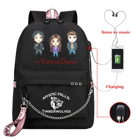 Я люблю дневники вампира, школьные сумки для студентов, рюкзак унисекс с зарядкой через USB, сумка для книг для мальчиков и девочек, дорожный рюкзак для ноутбука, уличная сумка