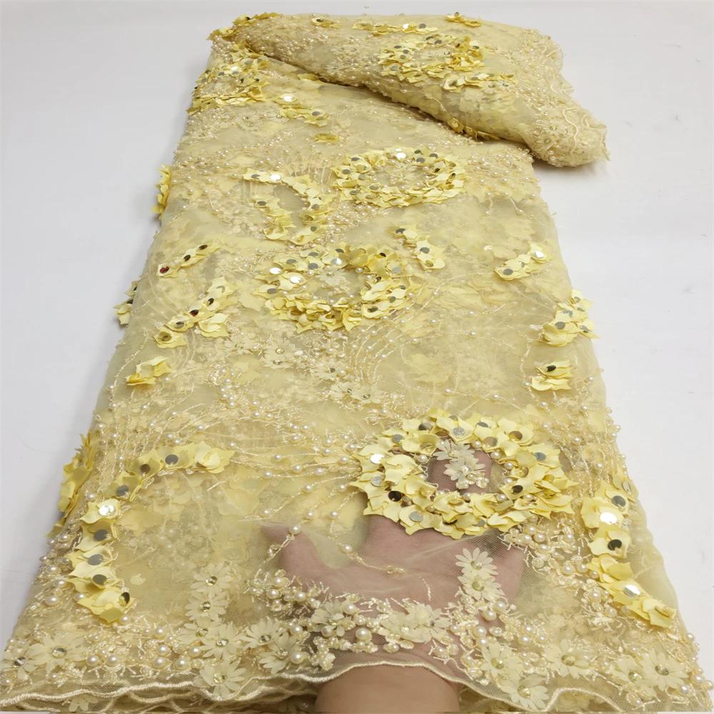 

Luxury Sequins African Lace Fabric 2023 High Quality Beads Groom Nigerian Wedding Bridal Embroidery French Tulle Lace Fabric DM-