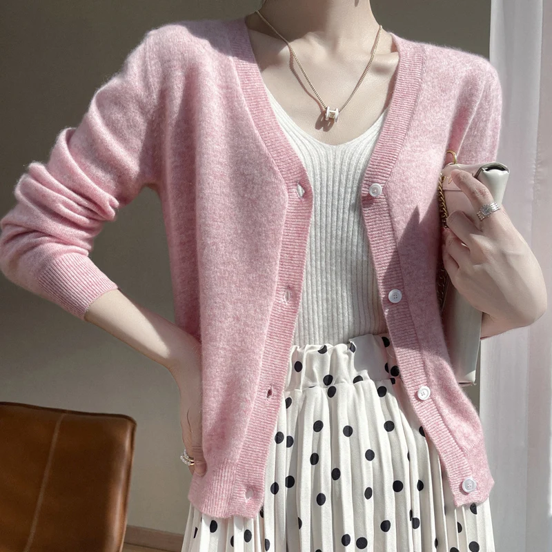 Женский кардиган из чистого кашемира 100% Женская куртка с V-образным вырезом