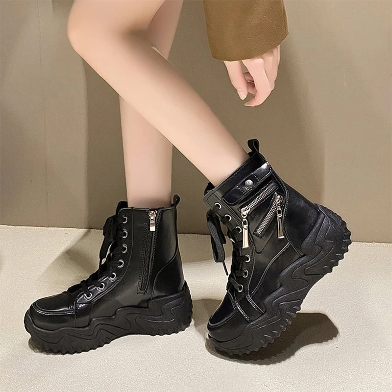 Женские зимние ботильоны на платформе дизайнерские кожаные теплые туфли плоской