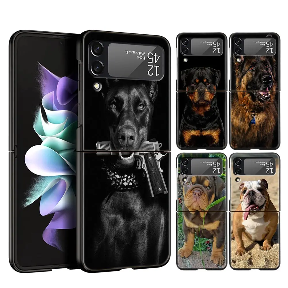 

For Samsung Galaxy Z Flip 3 4 5G Hard Black Folding PC Phone Case Pit Bull Lovely Pet Dog Pitbull For Samsung Z Flip3 Back Cover