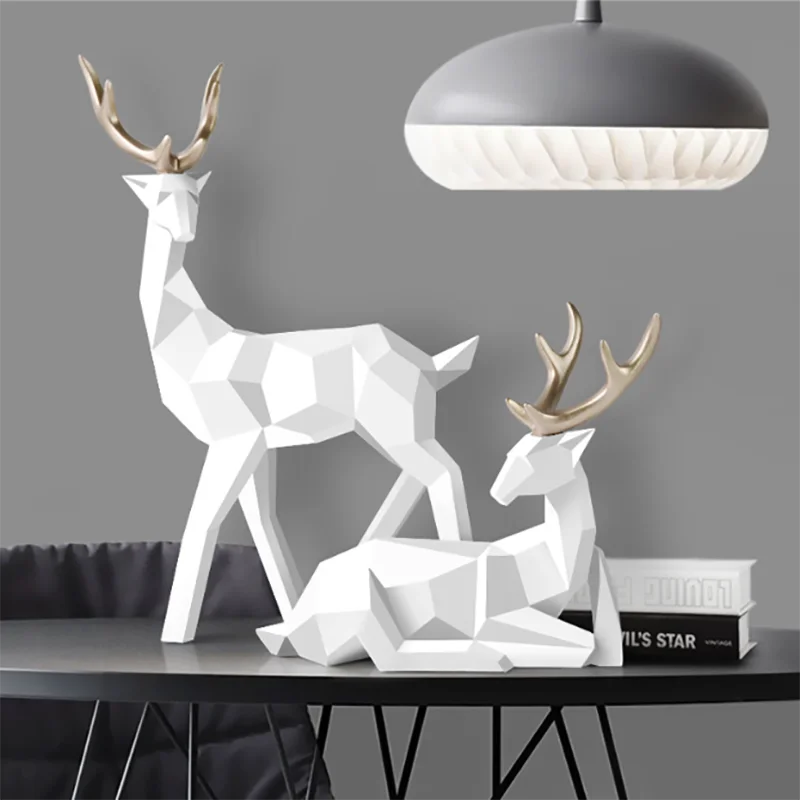 2Pcs Deer Ornament Reindeer Figurine Living Room Home Decoration Nordic Style Desktop Resin Sculpture