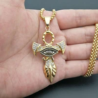 the eye of horus ankh necklace ancient egyptian religion jewelry punk gold color cross pendant unisex necklaces 2022 woman