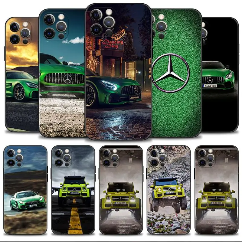 

Phone Case For Apple iPhone 14 13 12 11 Pro Max 13 12 Mini XS Max XR X 7 8 Plus Shell Cover Green Sport Mercedes Benz Car