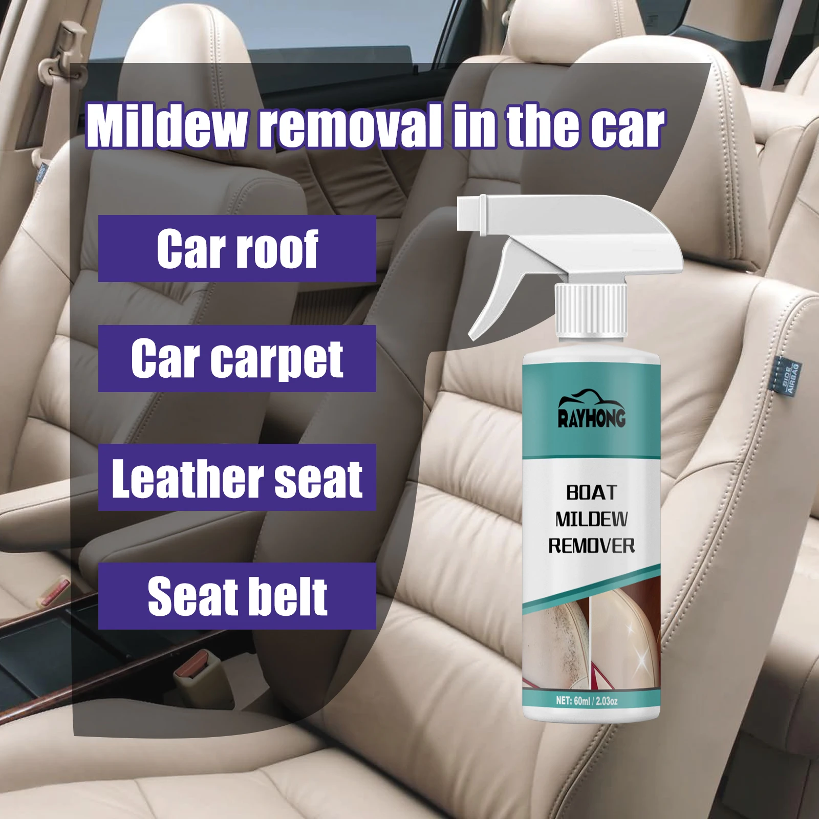 

60ML Rayhong Car Mildew Remover Interior Ceiling Fabric Leather Seat Mildew and Mildew Spot Cleaning and Maintenance Agent