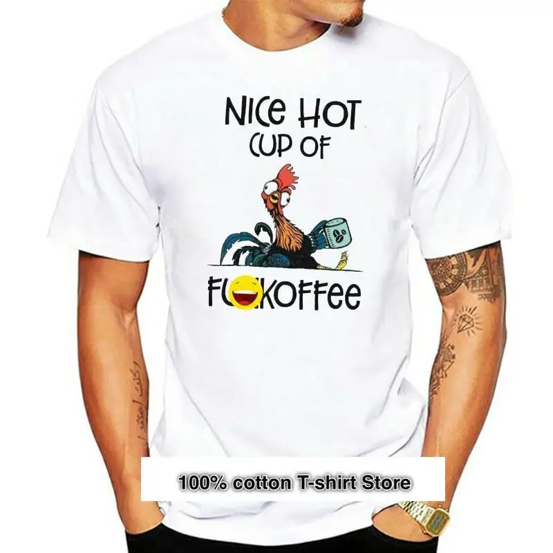 

Camiseta holgada de algodón para hombre, camisa con estampado de pollo, Hei, Hei, copa de fvckofee, talla grande, S-3Xl
