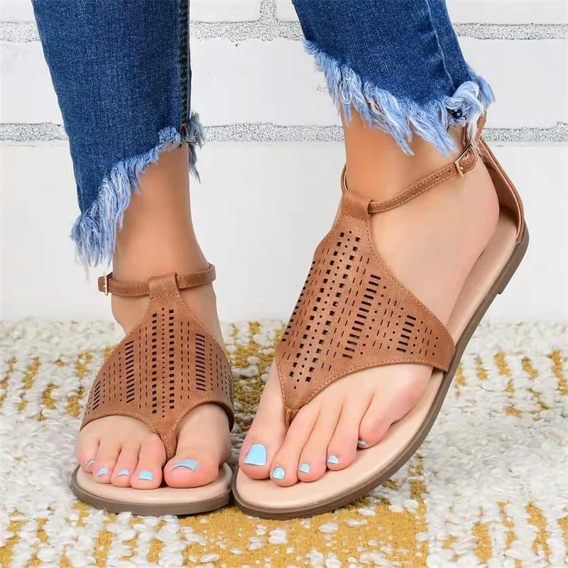 

Women's Sandals Sexy Open Toe Hollow Buckle Shoes 2022 Summer Hot Sale Flat Bottom Breathable Retro Roman Beach Sandalias Mujer