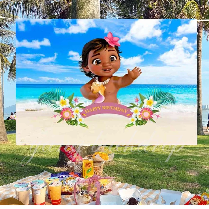 Фон для фотографирования новорожденных девочек с изображением Моаны |