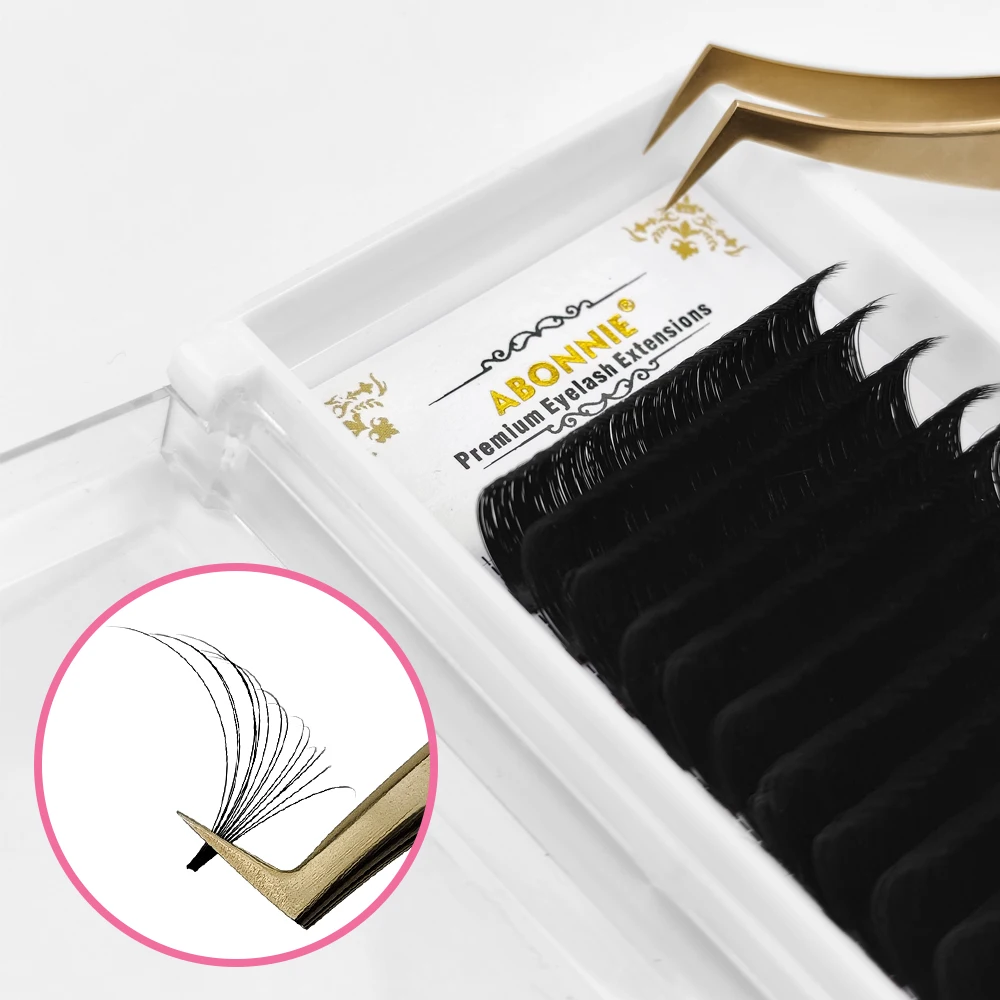 Abonnie Dark Black Wispy Auto Fan Easy Fanning Volume Lashes Extensions Mega Eyelashes Blooming Fans All Size Cilios