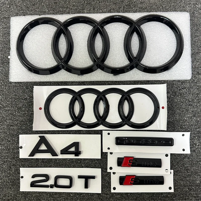 Фото Новая 3D-наклейка с буквой ABS Quattro Sline 2.0T подходит для модификации глянцевого черного чемодана Audi A4 2008-2017. №1