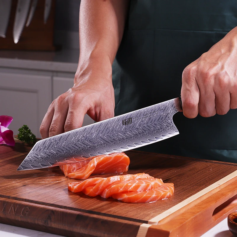 Дешево Нож FINDKING Новый! Красный самурайский нож серии 9 дюймов Kiritsuke AUS-10 67 слоев Дамасская сталь кухонный нож шеф-повара