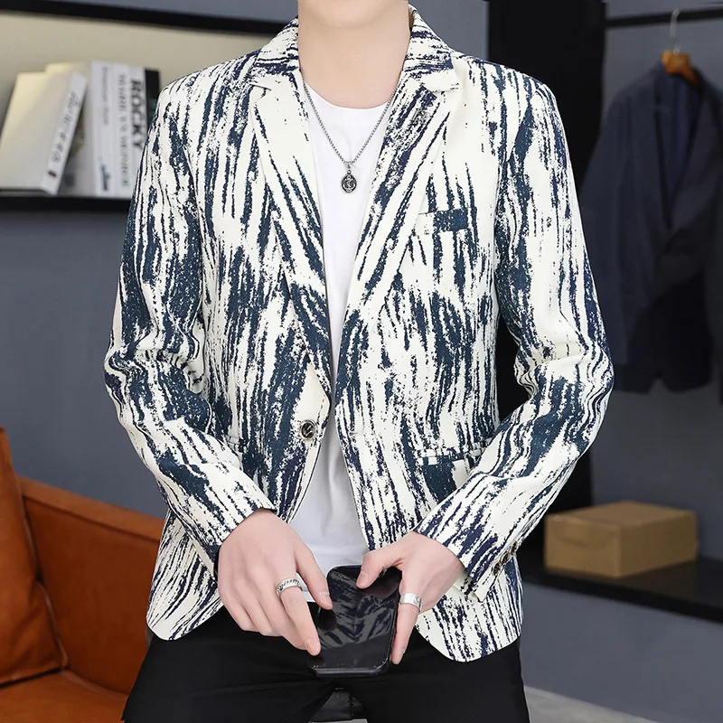 

HOO 2023 Men's Spring New Printed Suit jackets Youth Fashion Camouflage blazer