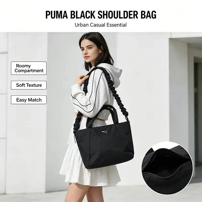 Фото Спортивная сумка Puma Hot Crossbody, черная, на плечо, с регулируемым ремнем, легкая, прочная, универсальная, для повседневного уличного стиля, кэжуал-сумочка №2