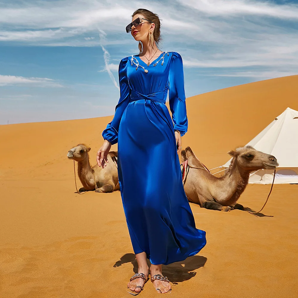 

Satin Evening Abayas For Women Kaftans Abaya Dubai Turkey Islam Muslim Long Dress Caftan Morocco Robe Longue Femme Musulmane Eid