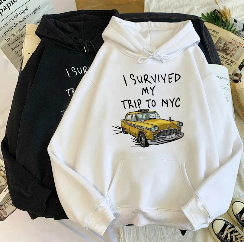 

I Survived My Trip To Nyc Hoodie Men Harajuku Funny Graphic Letter Car Hoodies Male Streetwear Cartoon Pullover Sweatshirt Hoody