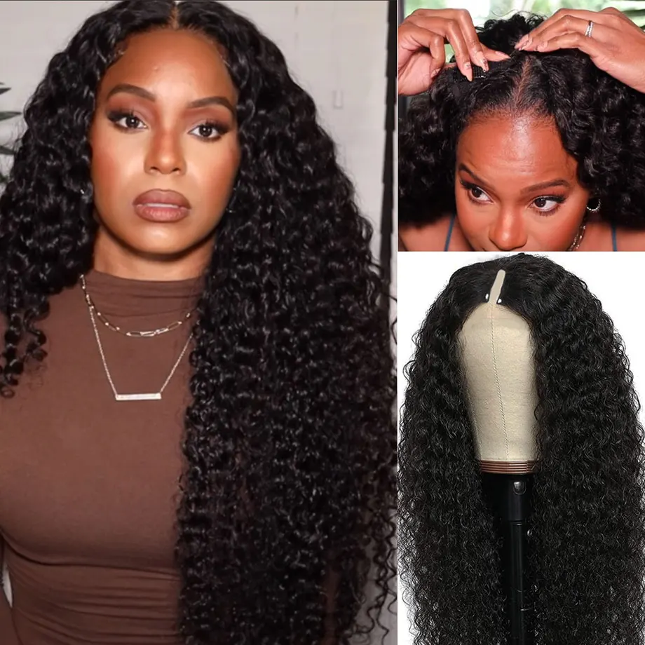 

Curly V Part Wig Human Hair Brazilian Natural Hair Woman 200 Density No Leave Out Glueless Lace Front Human Hair Wigs On Sale