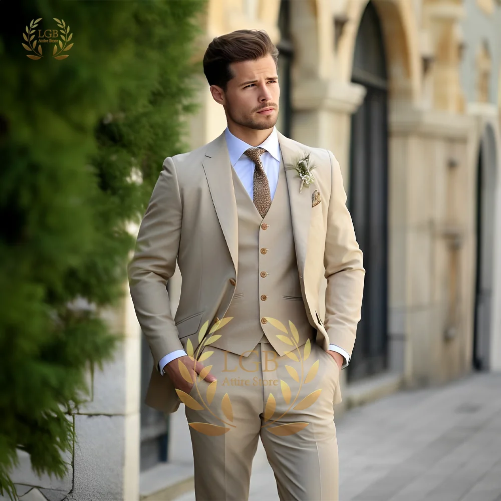 Heren Kaki курение 3-delig брюки для выпускного вечера костюм