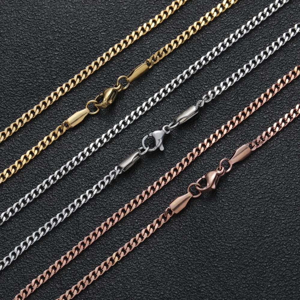 

3mm Width Cuban Chain Necklace Stainless Steel Link Chains for Men Women Jewelry